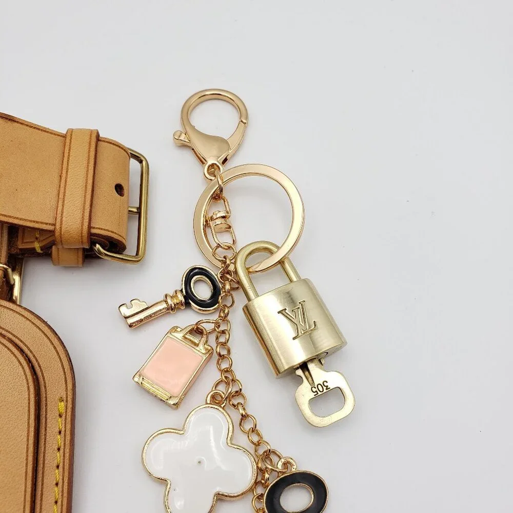 Authentic Louis Vuitton Luggage Nametag and Gold Padlock with Unbranded Keycharm
